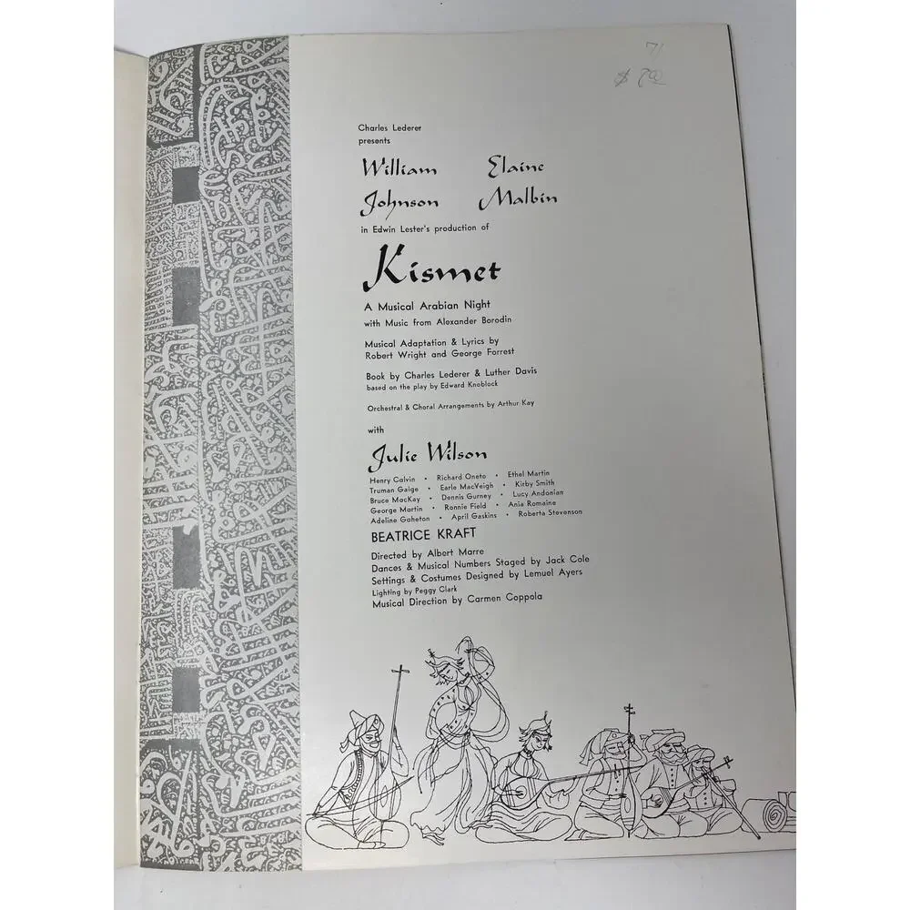1955 Kismet Playbill and Program Taft Theatre‎ Edwin Lester Julie Wilson